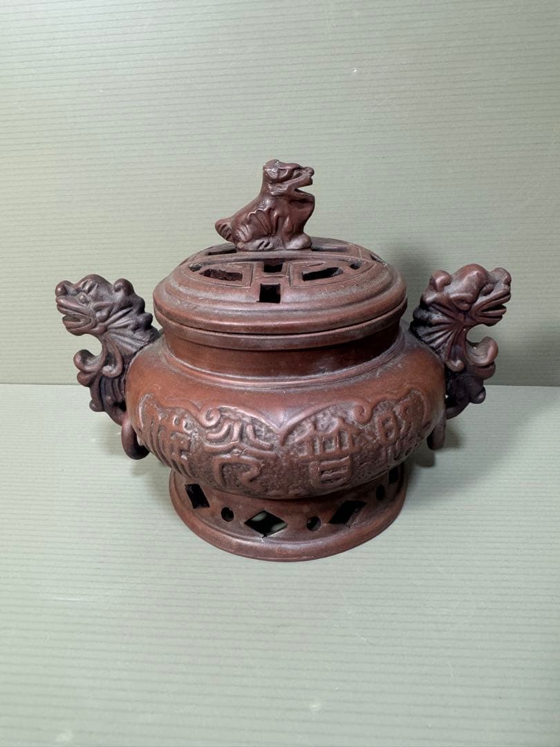 2276 中国骨董　大清乾隆年製銘　獅子　香炉　時代物