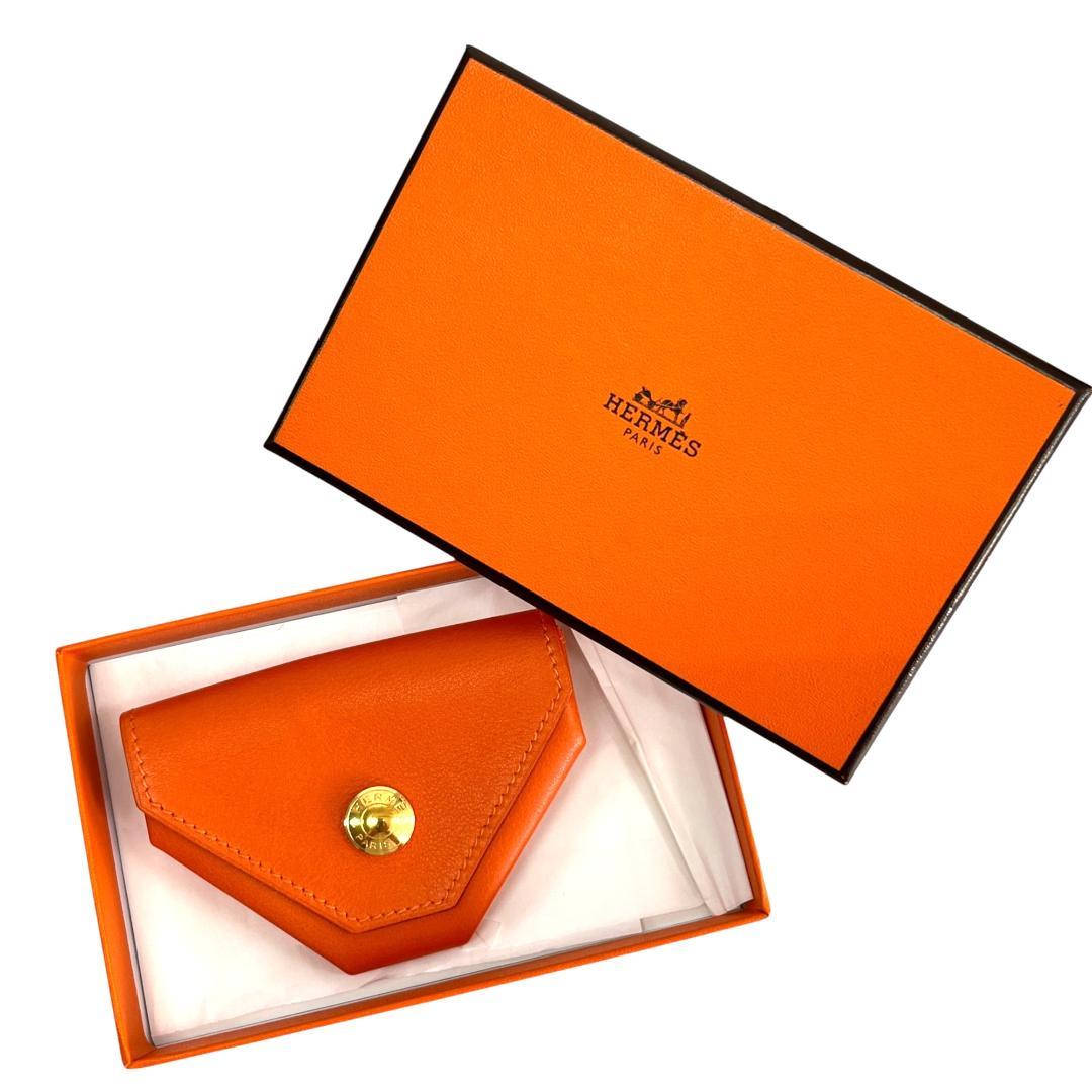 未使用級 HERMES ケース ルヴァンキャトル オレンジ ゴールド金具