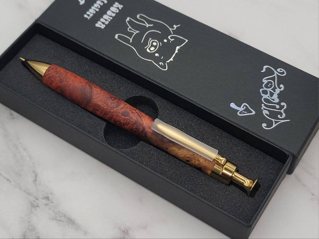 新品　こぶた工房　極上花梨瘤　紅白　シャープペンシル0.5　ゴールド金具