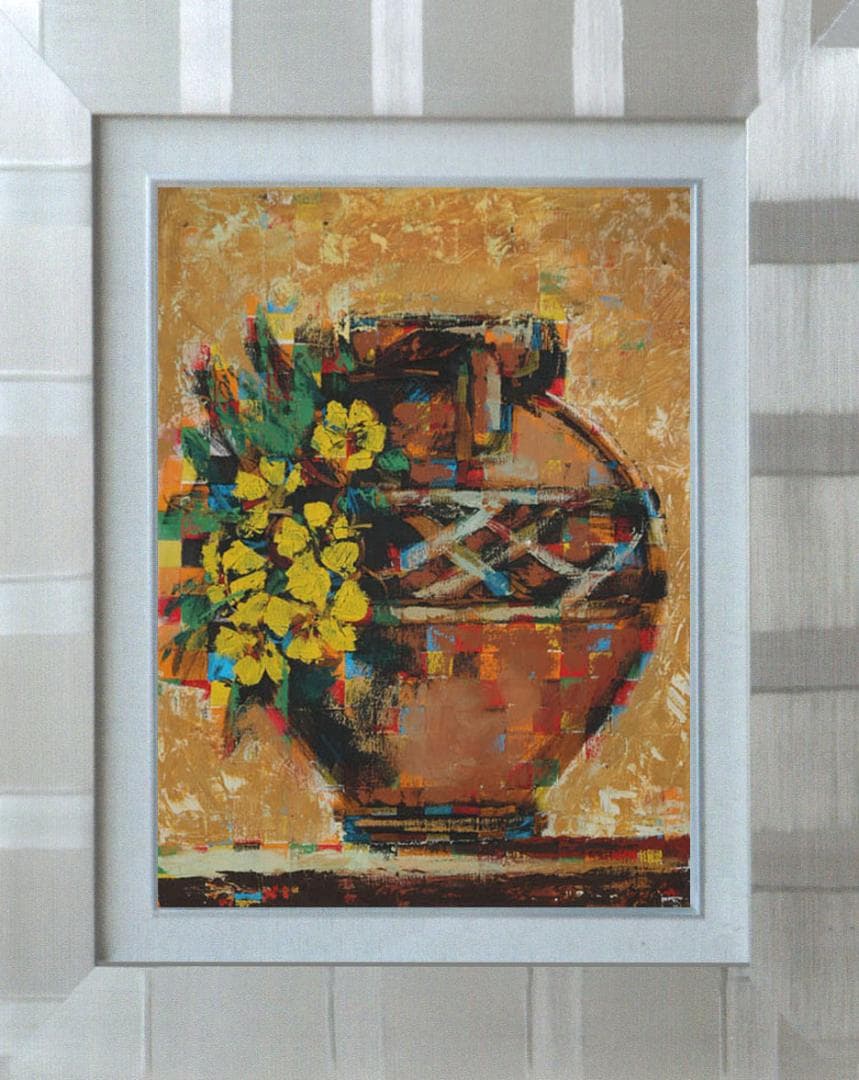 油絵 菅家令子 絵 絵画インテリア額付(黒) uF6-063904 静物 壺 花