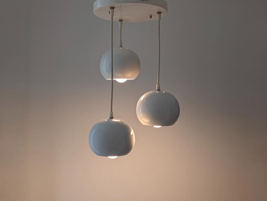 00s OLD 3灯 メタル ボールライト ペンダントランプ 白 スペースエイジ