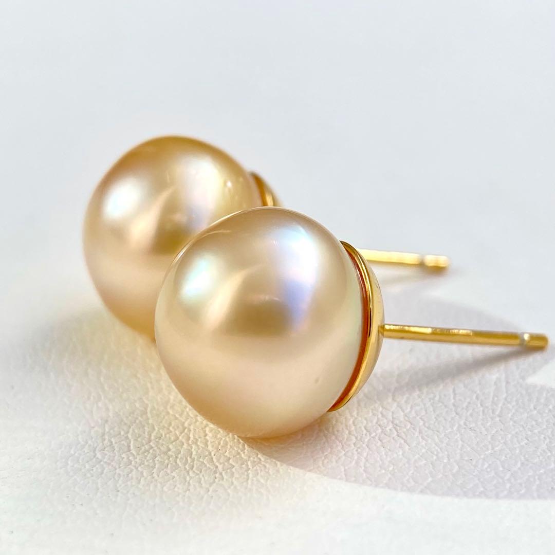 本真珠南洋白蝶真珠ゴールド12.5㍉s925直結ピアスBL929