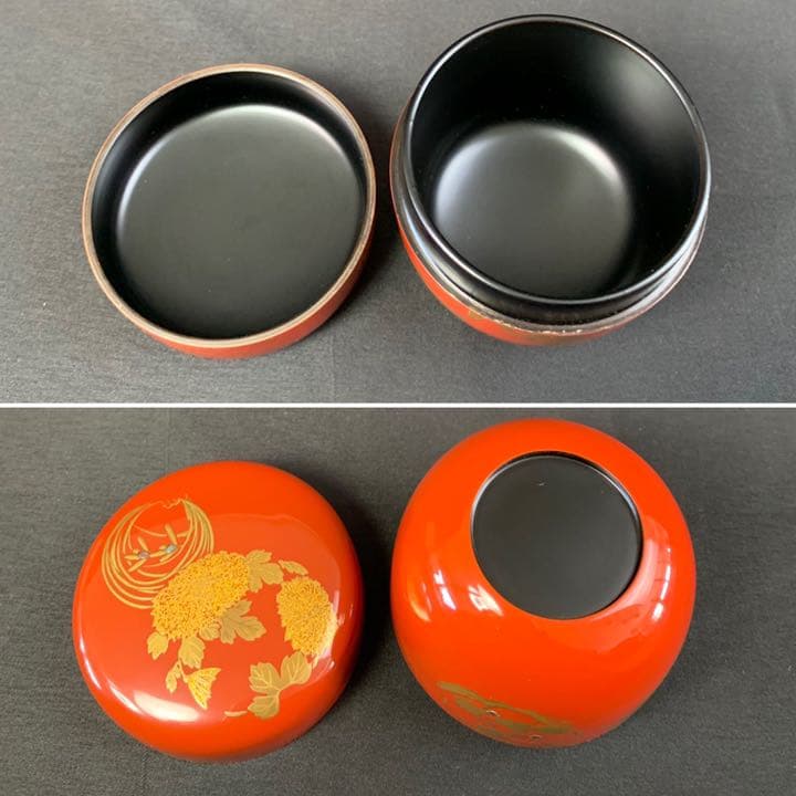 018D82 送料無料　朱塗　花丸蒔絵　中棗　棗　茶道具　茶室