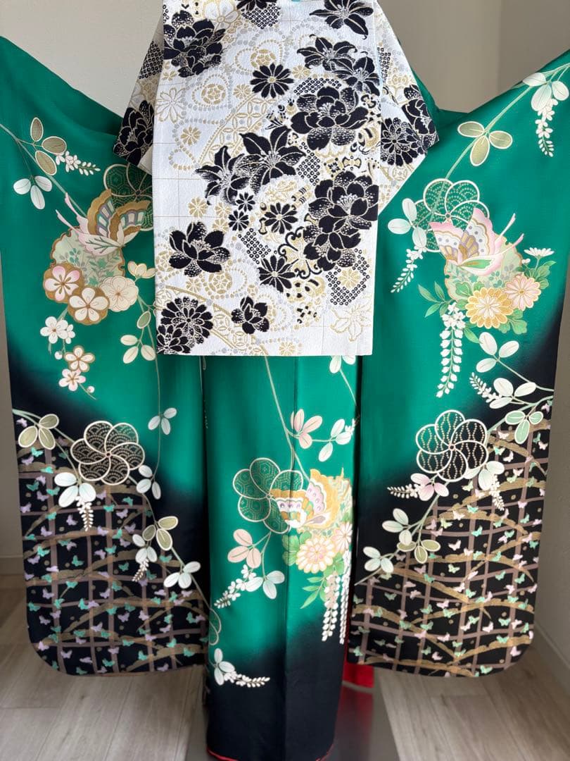 まいめろ　振袖フルセット（６点）＋草履バッグセット正絹　☆クリーニング済み