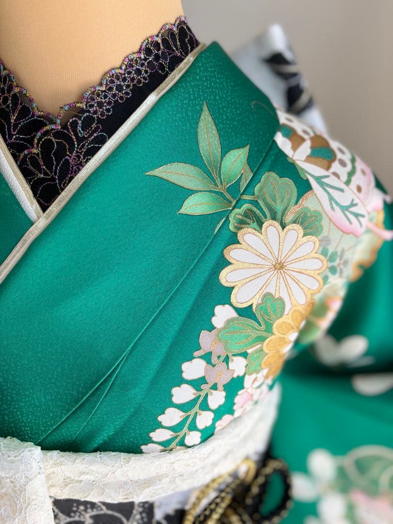 まいめろ　振袖フルセット（６点）＋草履バッグセット正絹　☆クリーニング済み