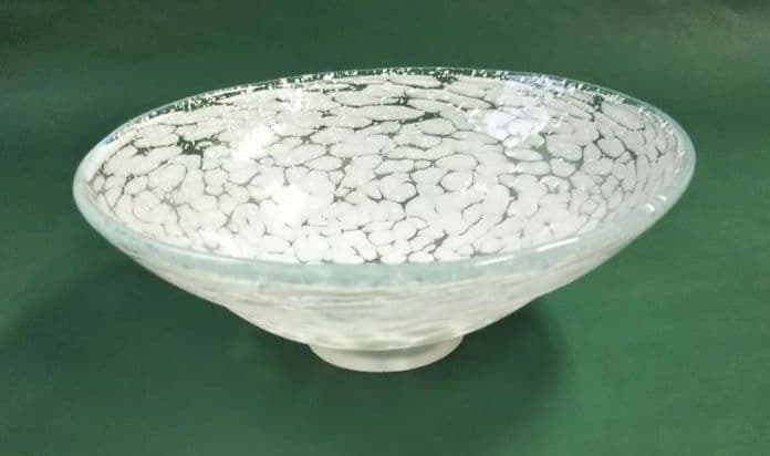 茶道具 平茶碗 ガラス 硝子 白粒子 中村真紀 吹きガラス