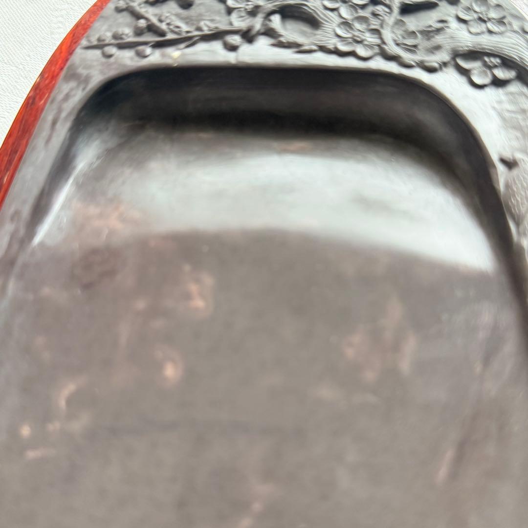 超限定出品18日20時‼️旧家蔵出端渓硯『梅雀陽刻硯』」唐木箱と蓋証明書付1点⑤