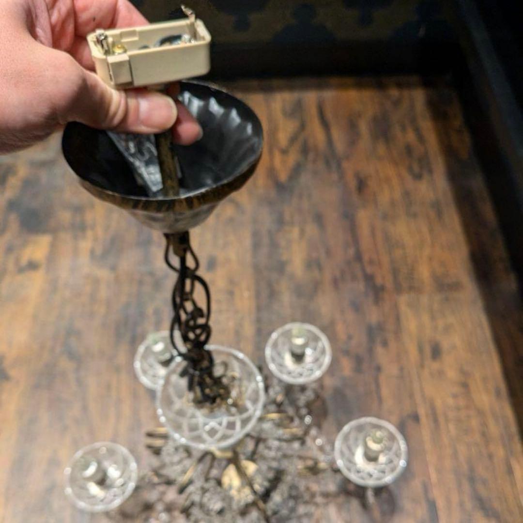 クリスタルシャンデリア 6灯 LED電球　アンティーク