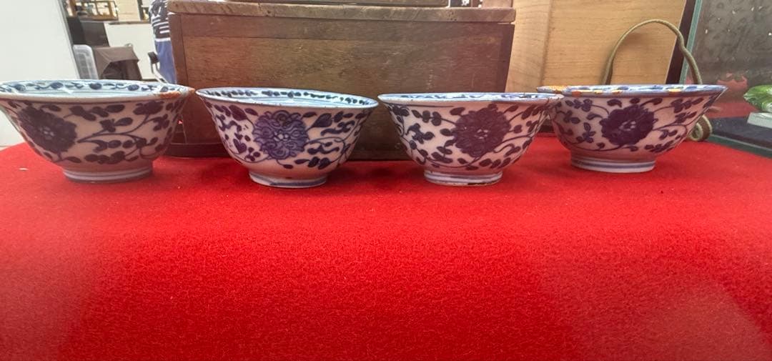 中国　嘉慶年製　染付　湯呑み4点　送料込み250504