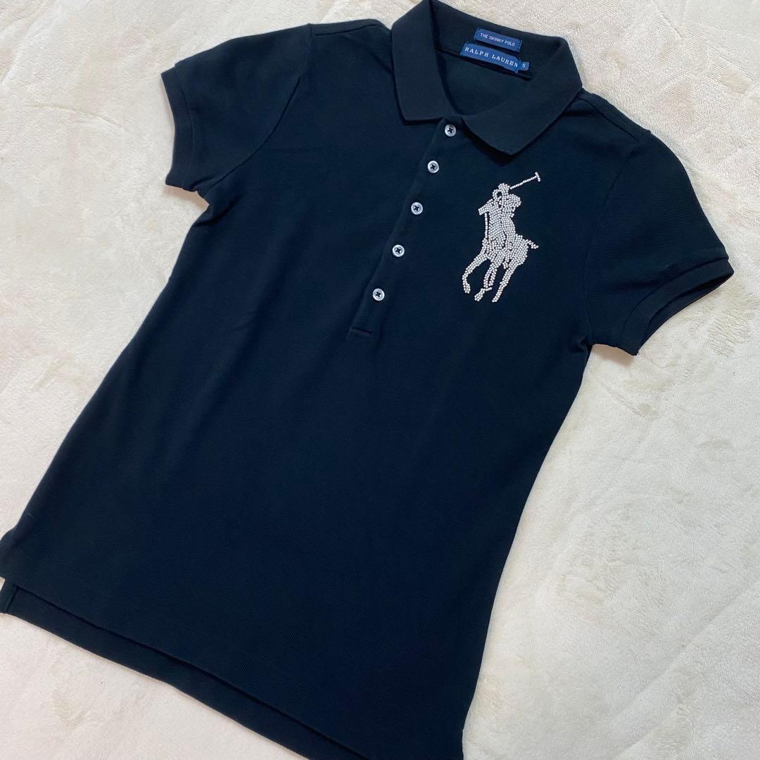 新品 ラルフローレン ポロシャツ ビッグポニー ビーズ刺繍 S ブラック