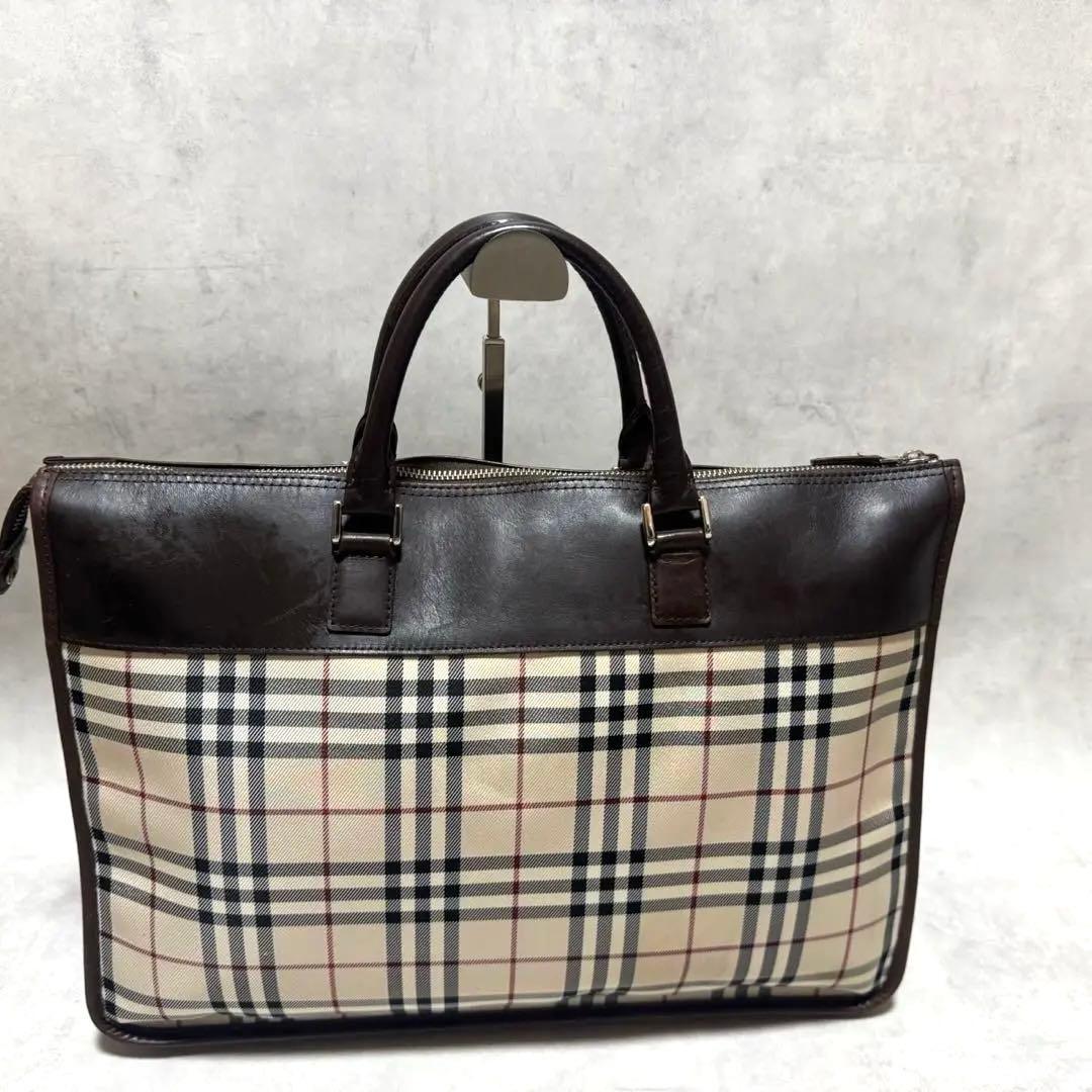 バーバリー　ビジネスバック　ノバチェック　ブラウン　ロゴプレート　A4◎