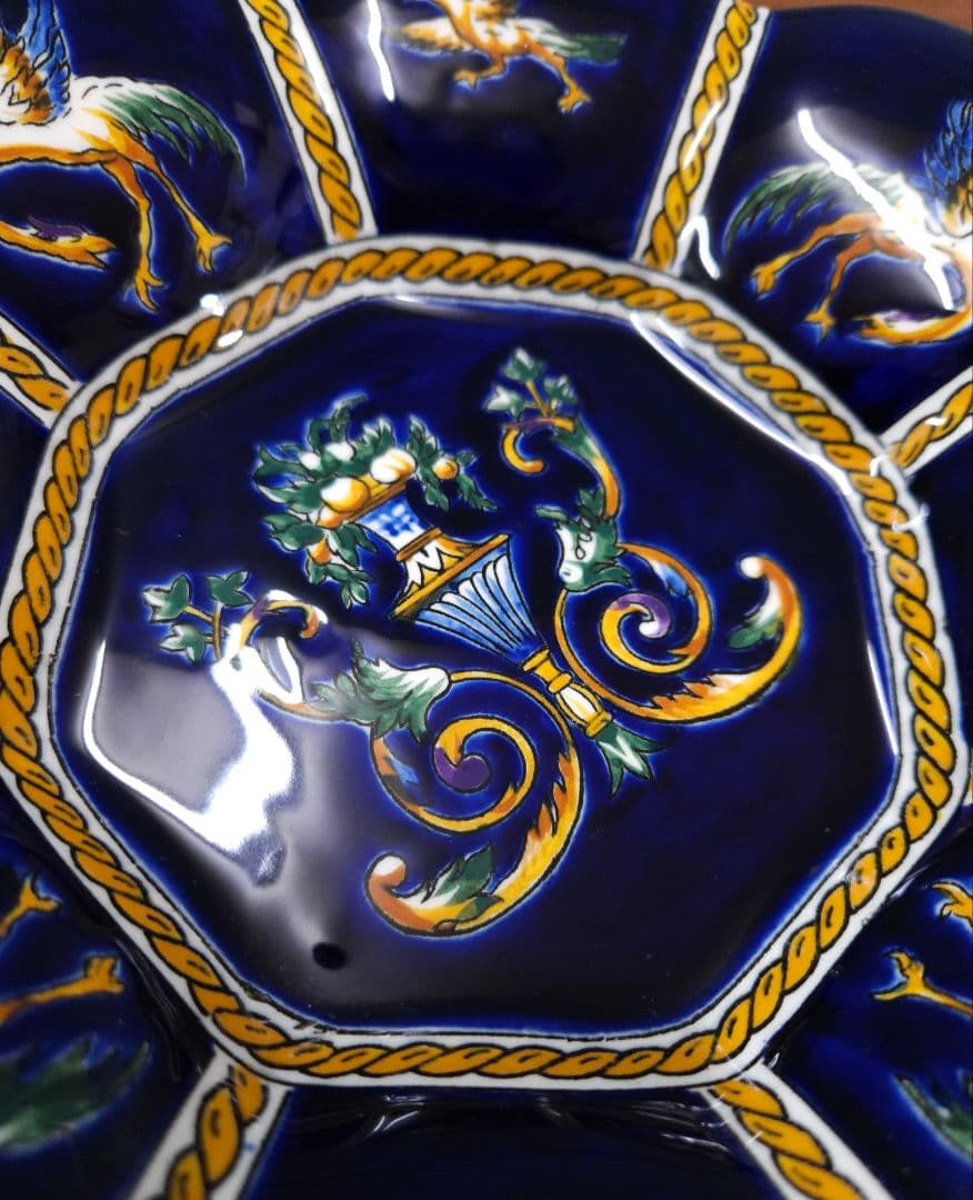 フランスアンティーク Gien ジアン フォンドブルー ルネッサンス プレート