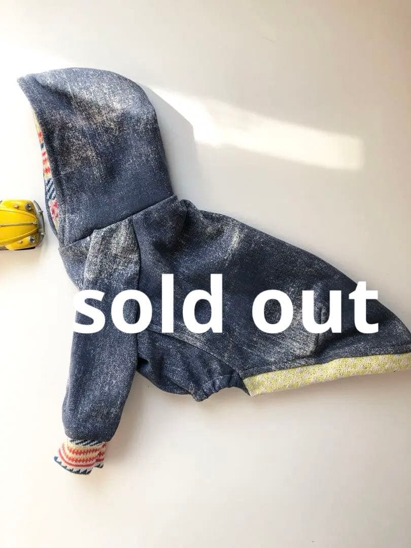 ウォッシュデニムパーカー　イタグレ服　ハンドメイド