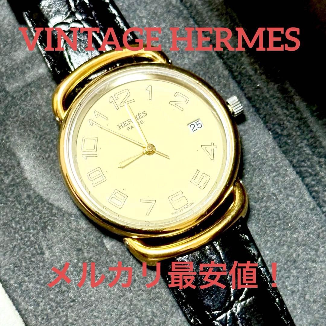 マ*ロ様 メルカリ最安値！HERMES 腕時計 ゴールド/ブラック