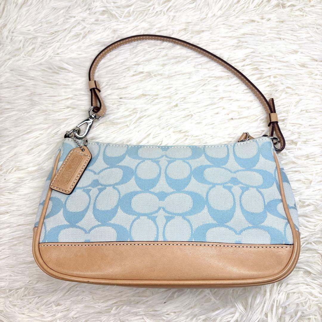 美品✨希少カラー COACH アクセサリーポーチ シグニチャー 水色 y2k