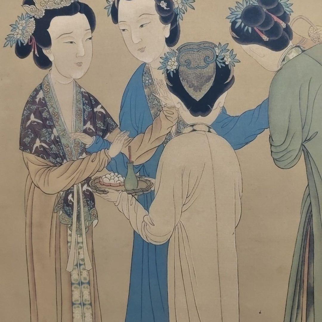 中国画 唐寅 仕女図 掛軸｜絹本・人物画｜実物撮影｜中堂サイズ｜床の間・和室装飾