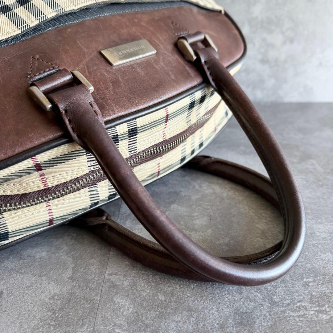 ⭐️バーバリー⭐️ノバチェック×レザー ハンドバッグ ミニボストン ブラウン