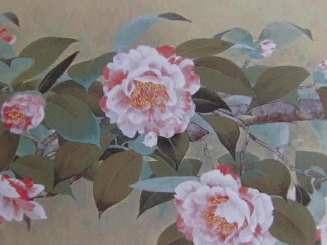 藤原敏行、【椿】、希少な額装用画集より、新品額装付、状態良好