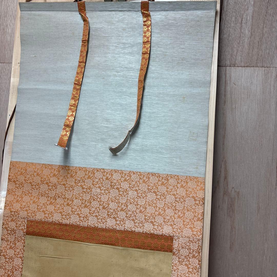 鶏と花の日本画掛軸　　0121o78