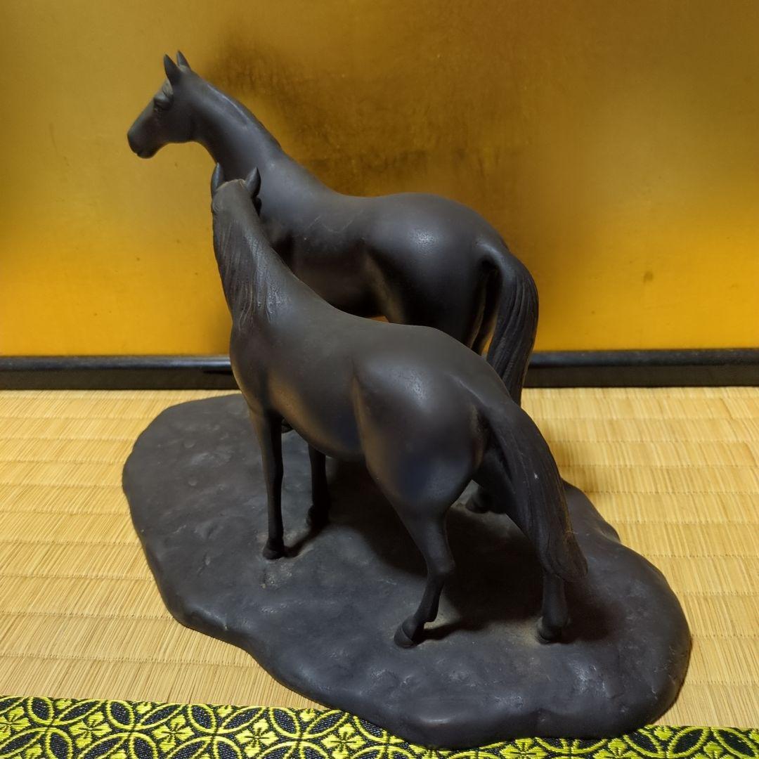 高岡銅器鋳銅製、黒い馬の2頭