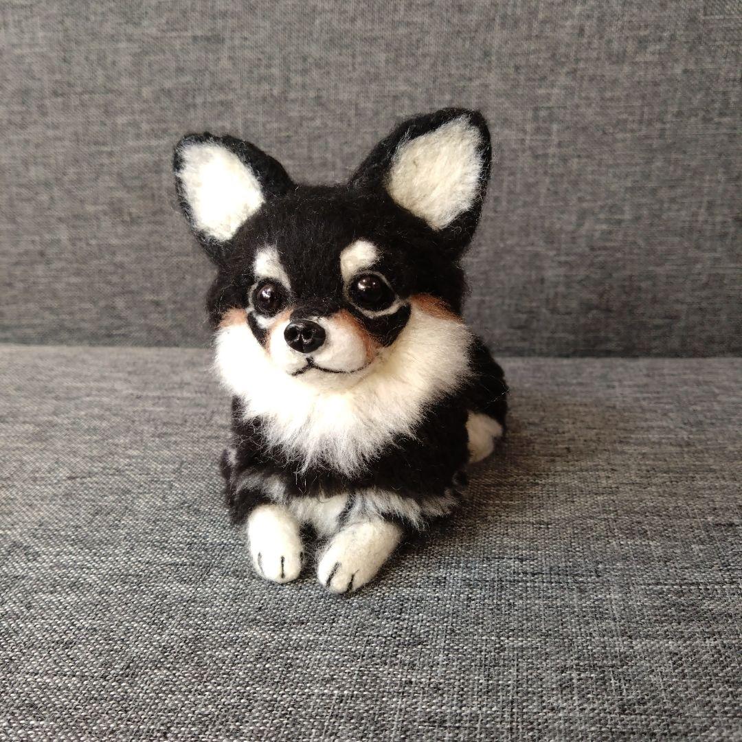羊毛フェルト チワワ　犬　ハンドメイド　ぬいぐるみ　置物