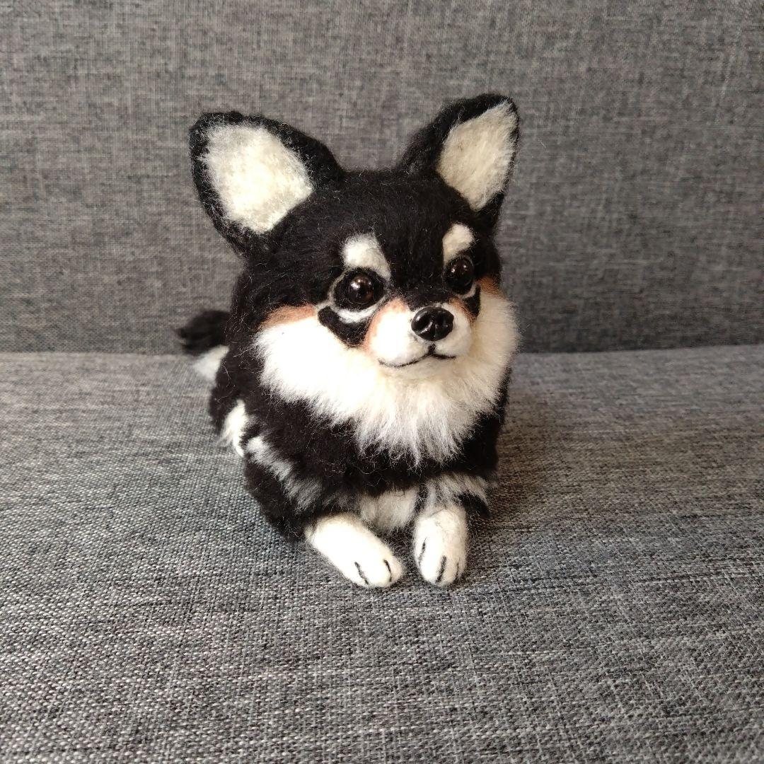 羊毛フェルト チワワ　犬　ハンドメイド　ぬいぐるみ　置物