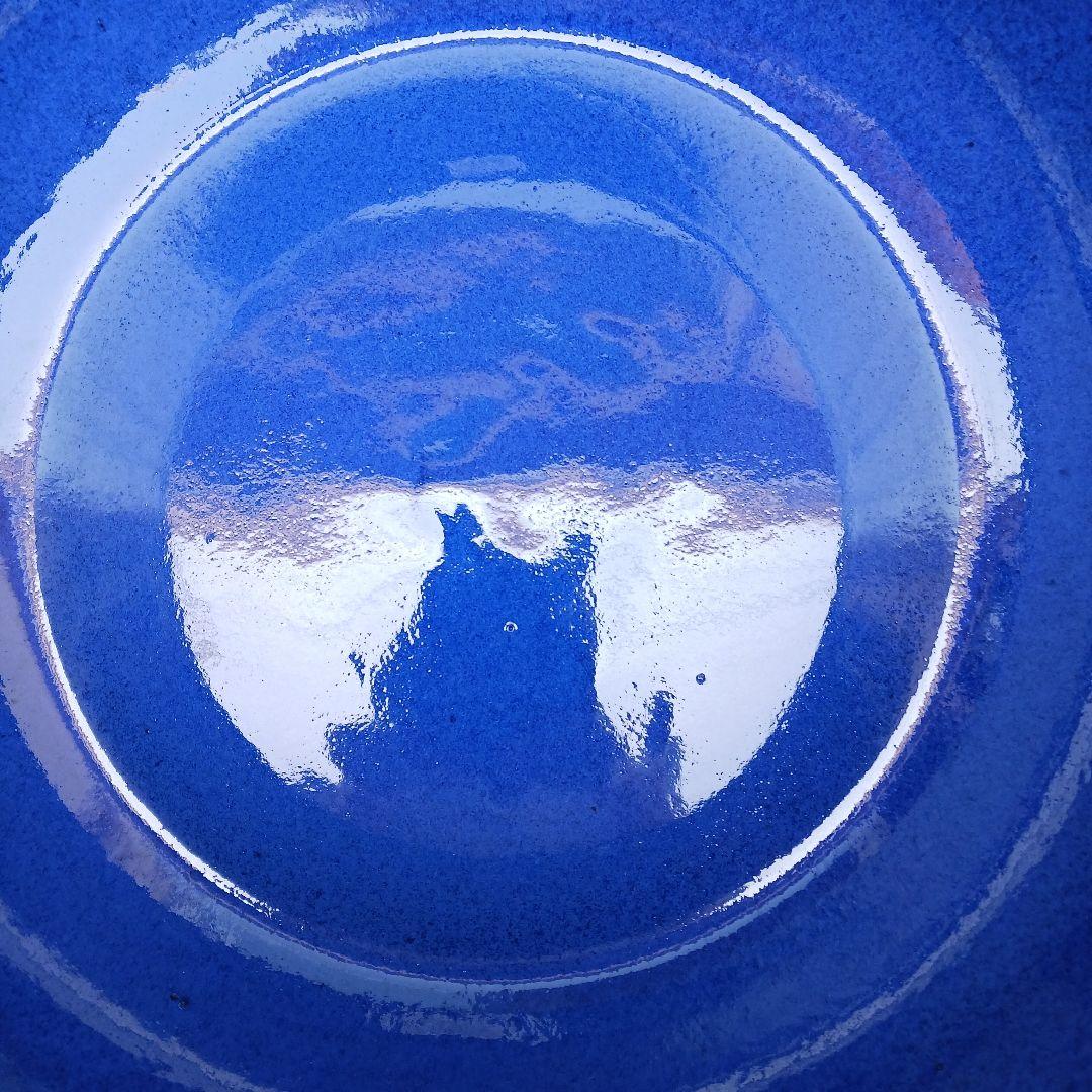 新品　∅51　特大　陶器　睡蓮鉢　手造り　メダカ鉢　難有　ラピスブルー　青LDB