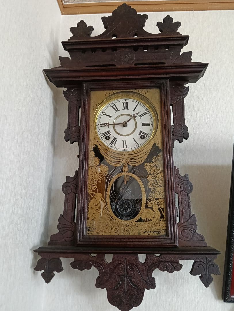 古い掛け時計　海外製ゼンマイ式