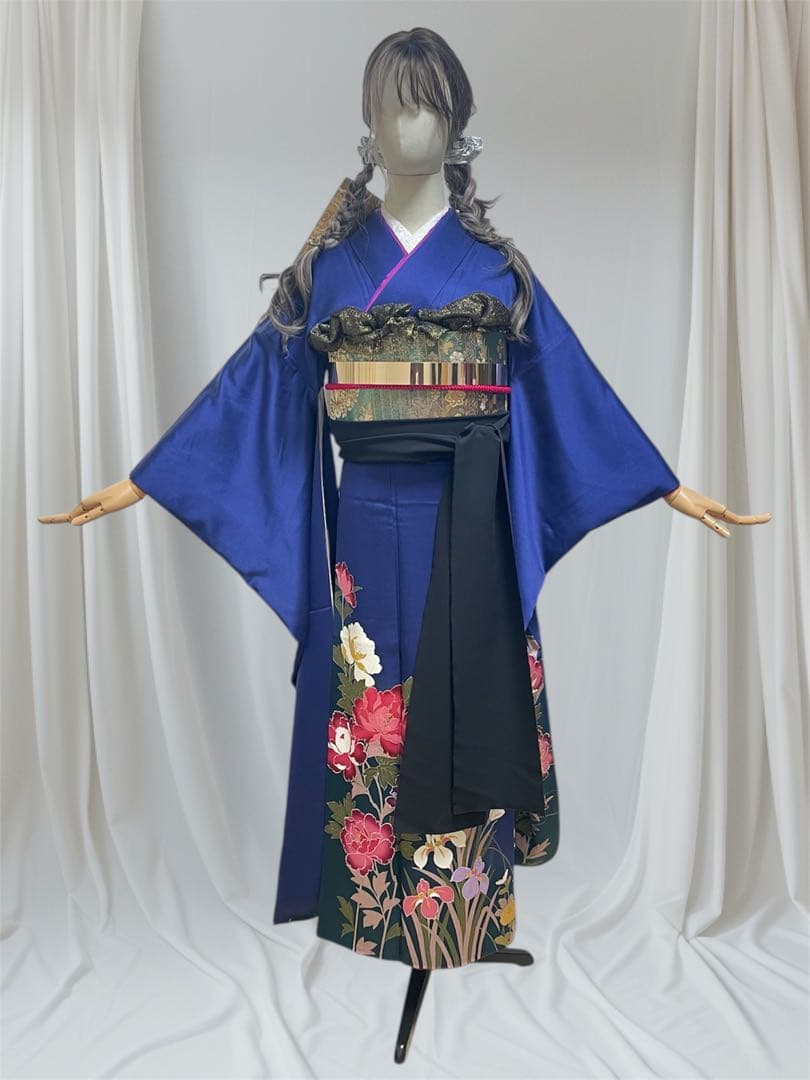 年末セール！振袖フルセット 高級SAGAFOXファー付き ブルー 手書き友禅