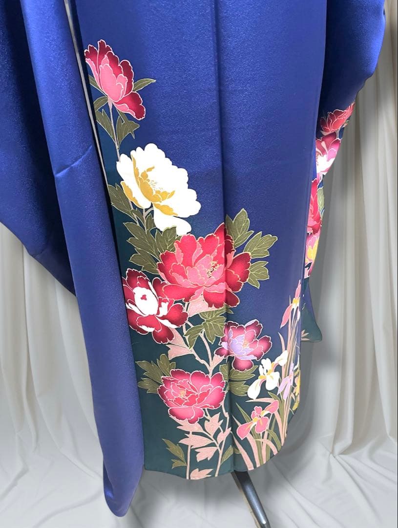 年末セール！振袖フルセット 高級SAGAFOXファー付き ブルー 手書き友禅