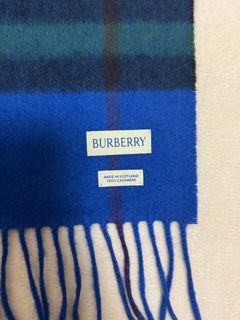 正規品BURBERRY カシミヤ マフラー 青緑チェック　最新タグ
