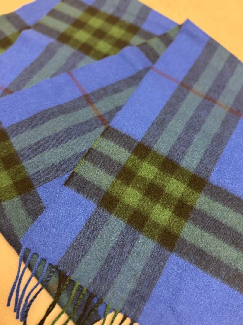 正規品BURBERRY カシミヤ マフラー 青緑チェック　最新タグ