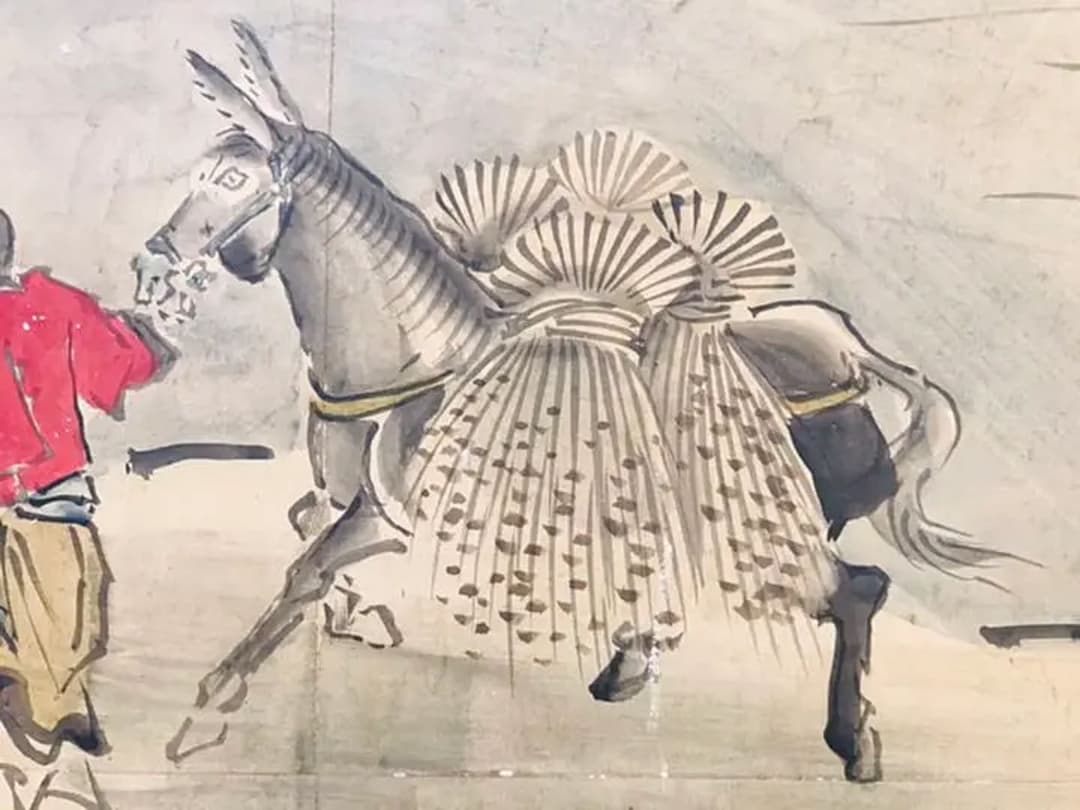 黒田稲皐『農耕図』日本画 和紙 まくり 原画 約10号 真作保証 1点物