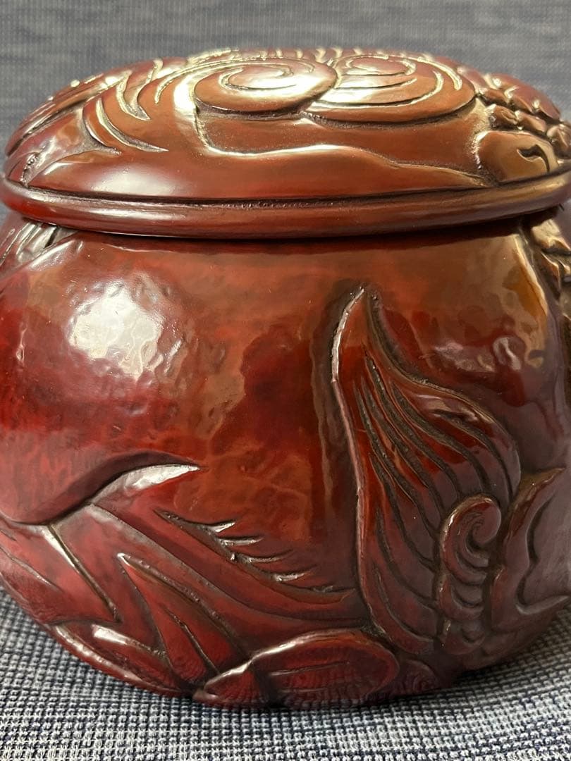 ハンドメイド　碁器　獅子牡丹　鎌倉彫　木星　漆塗り