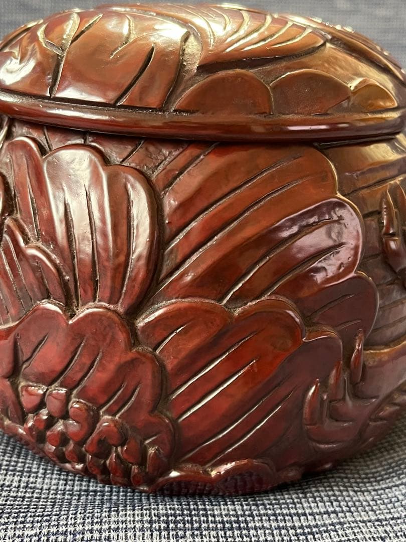 ハンドメイド　碁器　獅子牡丹　鎌倉彫　木星　漆塗り