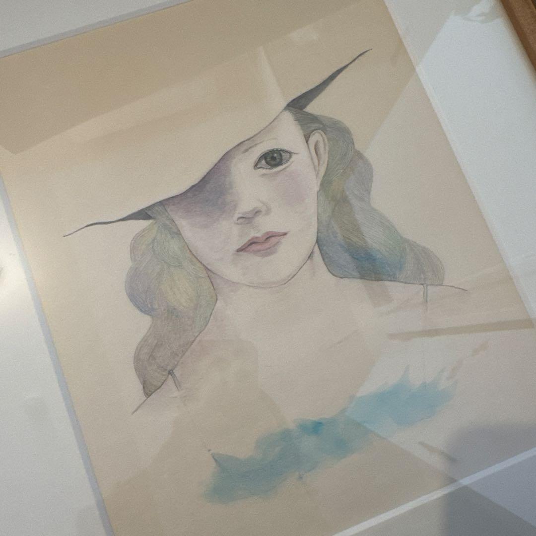 魔女　女性の肖像画 水彩画　額装