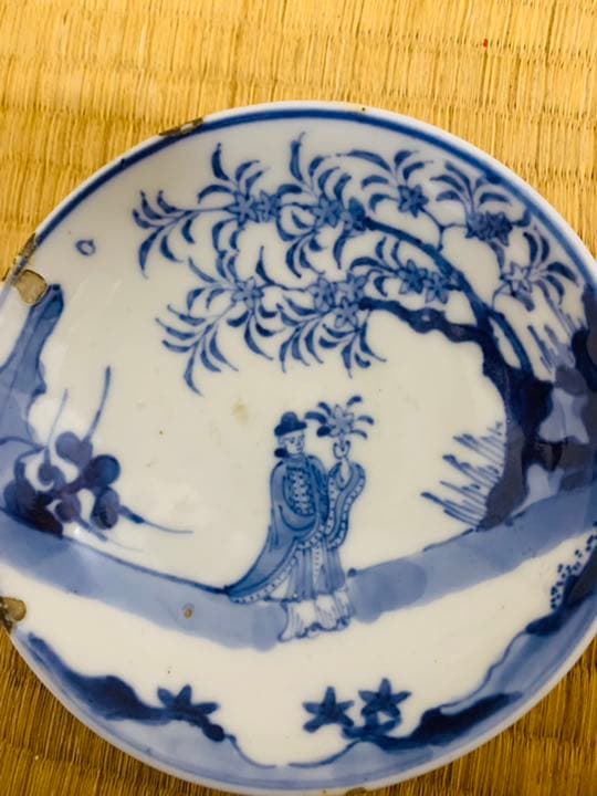 明時代末期人物描染付(青花)お皿