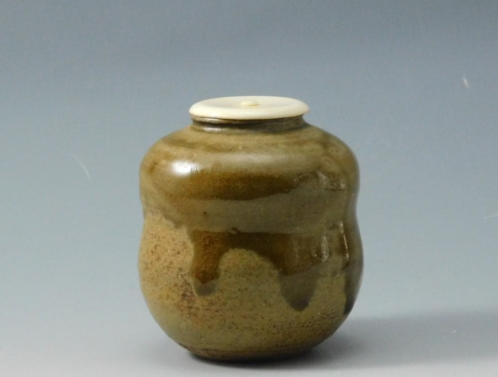 【鳳凰堂】廣前心斎 堀内宗心『志戸呂茶入 銘 福の神』茶道具 小林栖湖 真作保証