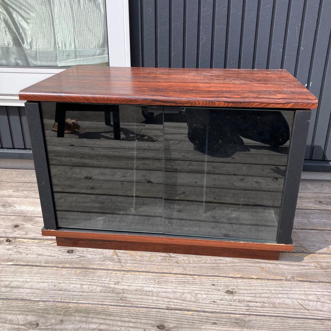 昭和レトロ ミッドセンチュリー 古家具 ガラス扉木製レコードラック キャビネット