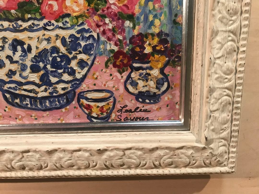 レスリー・セイヤー「ルーム・オブ・フラワーズ」ジークレー＋油彩４号　直筆サイン有