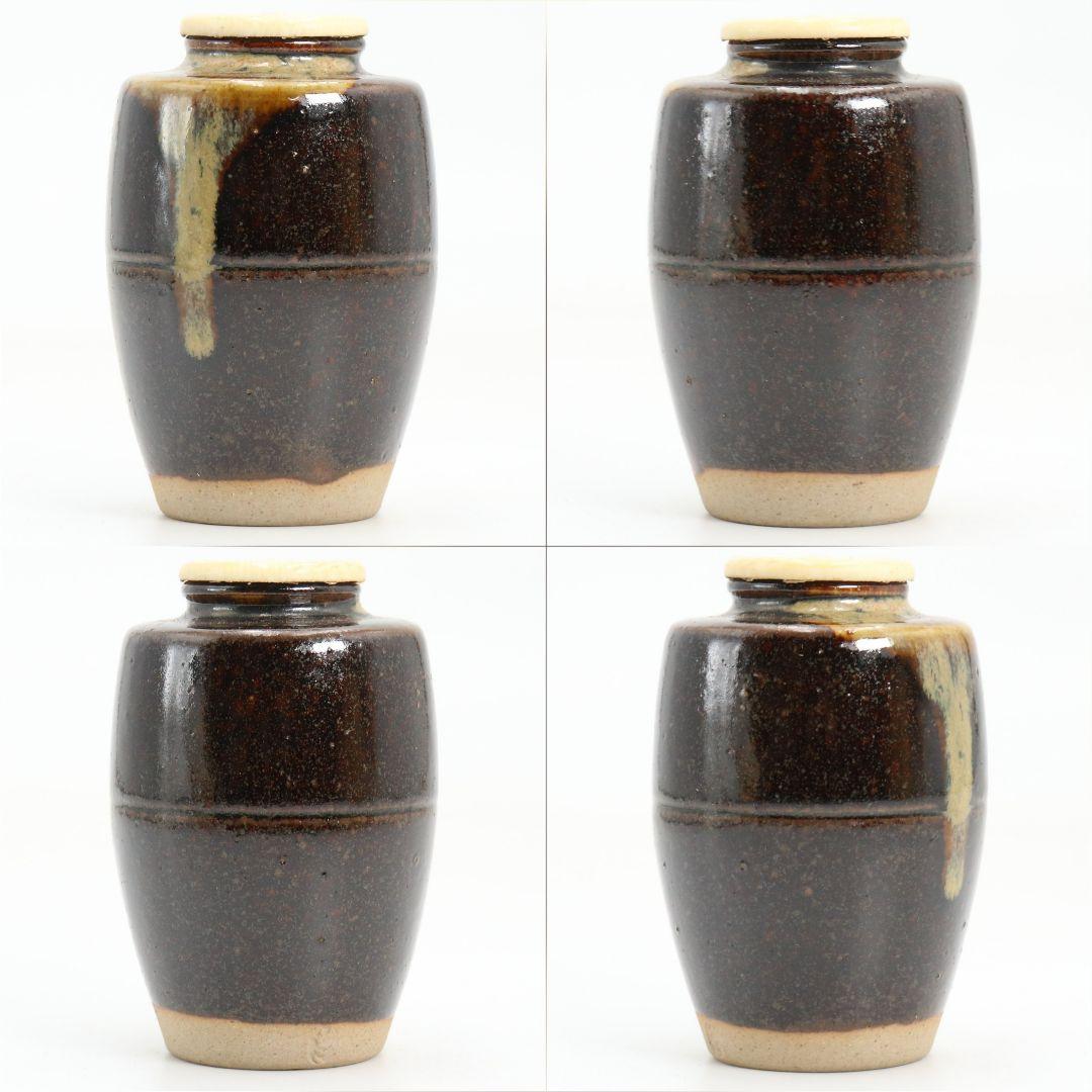 陽炎園 膳所焼 淡海ぜぜ 肩衝茶入 茶道具 仕覆付　V851　NT7