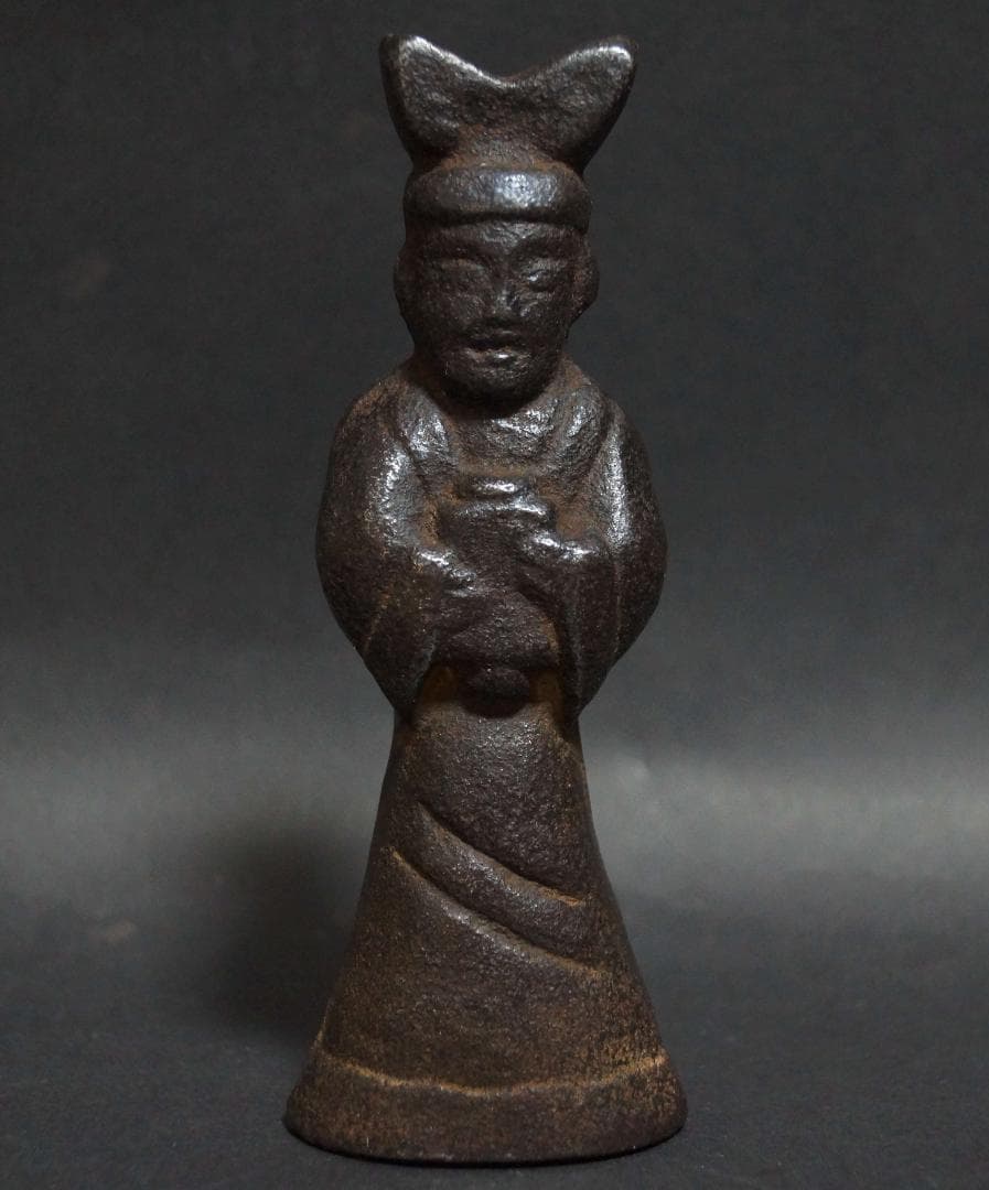 書道具 古鉄製 金工細工文官立像 文鎮置物 オブジェ 書斎飾★時代物★