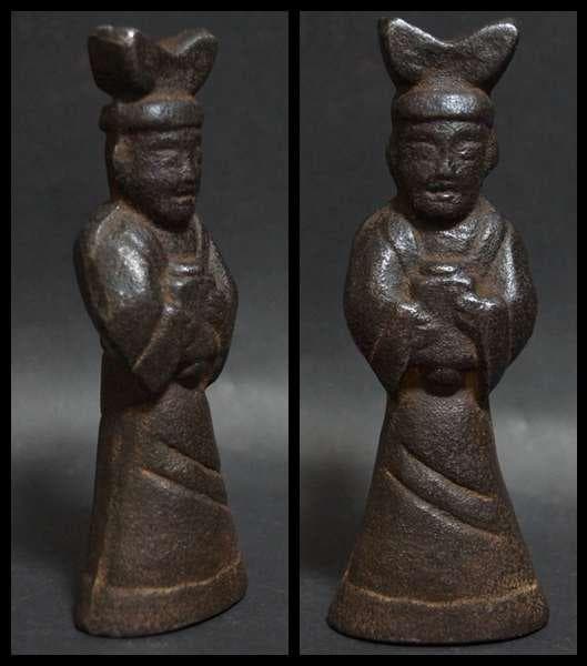 書道具 古鉄製 金工細工文官立像 文鎮置物 オブジェ 書斎飾★時代物★