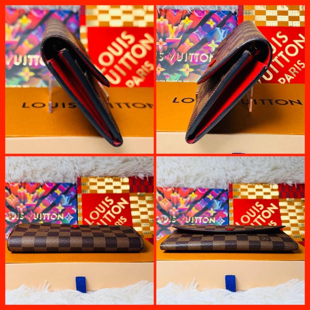 【セール中！】ルイヴィトン ダミエ ポルトフォイユエミリー ルージュ 長財布 赤