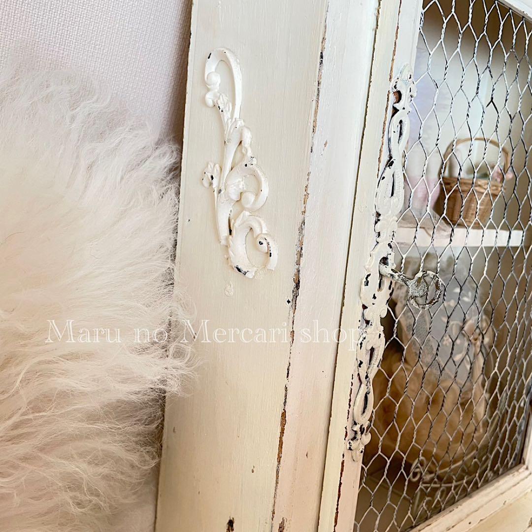 フランスアンティーク エクリュ ウォールキャビネット 棚 壁掛け シェルフ