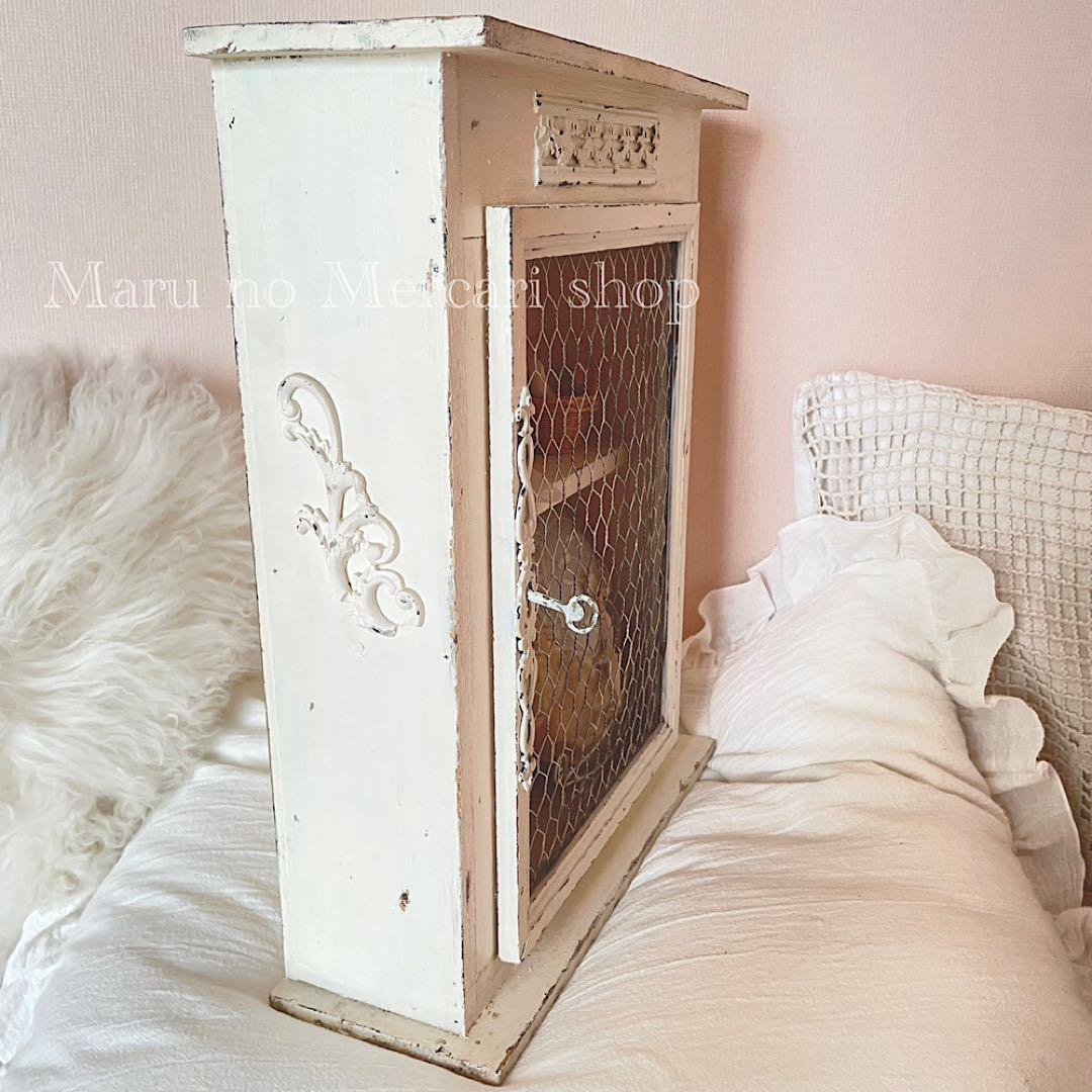 フランスアンティーク エクリュ ウォールキャビネット 棚 壁掛け シェルフ