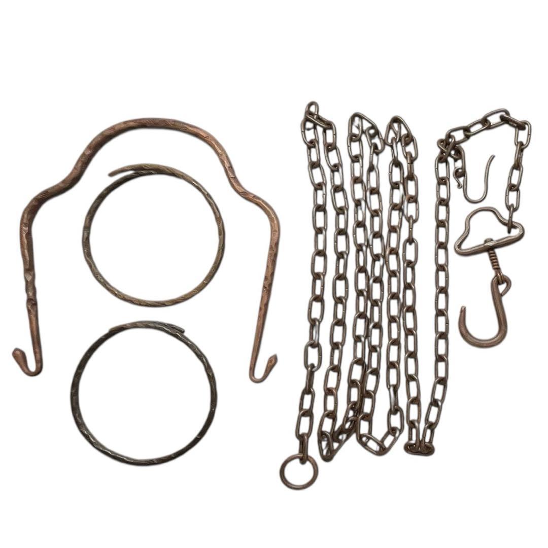 茶道具 釣釜道具一式 山本閑浄作 共箱・栞付 鎖約240cm