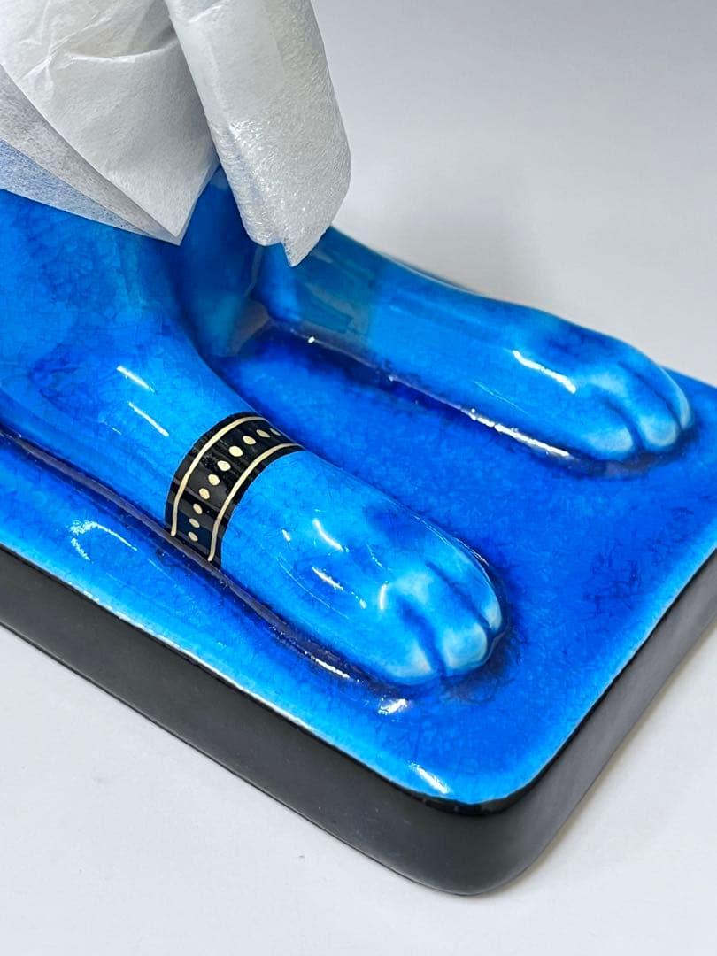 E329美濃焼　幸兵衛窯　青釉オーナメント　アヌビス　エジプト犬の神　アンク