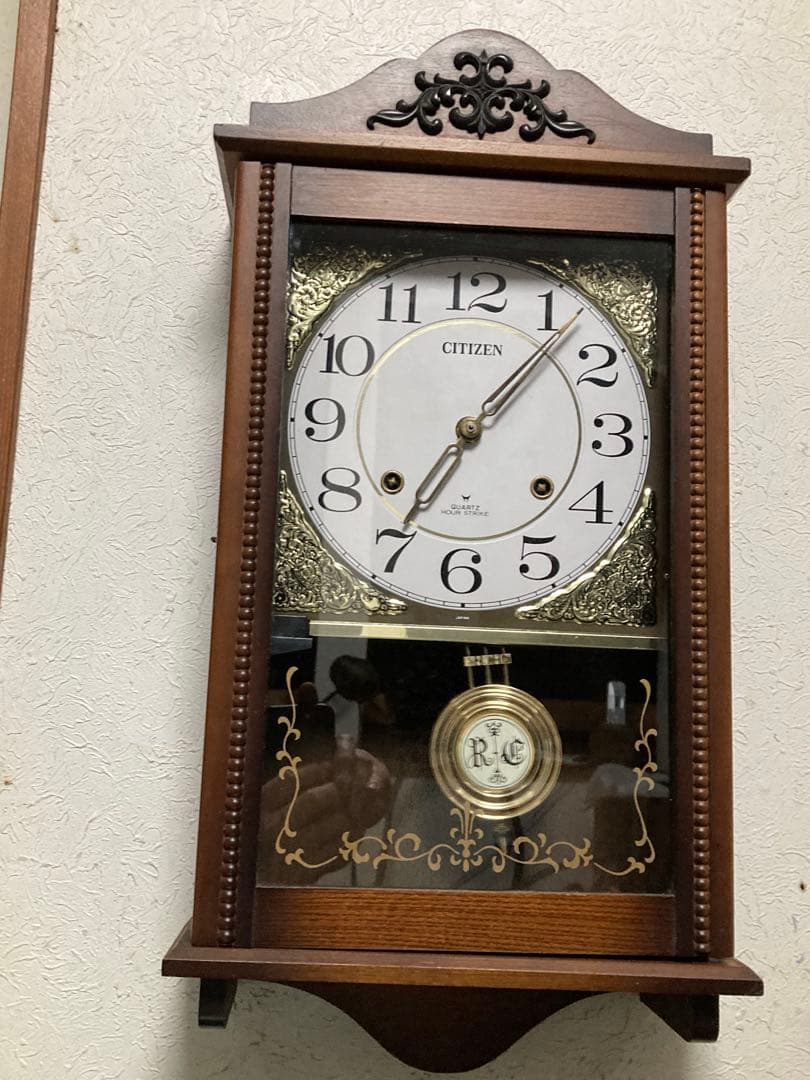 citizen昭和アンティーク柱時計 修復クォーツ新品使用 振り子作動 無音