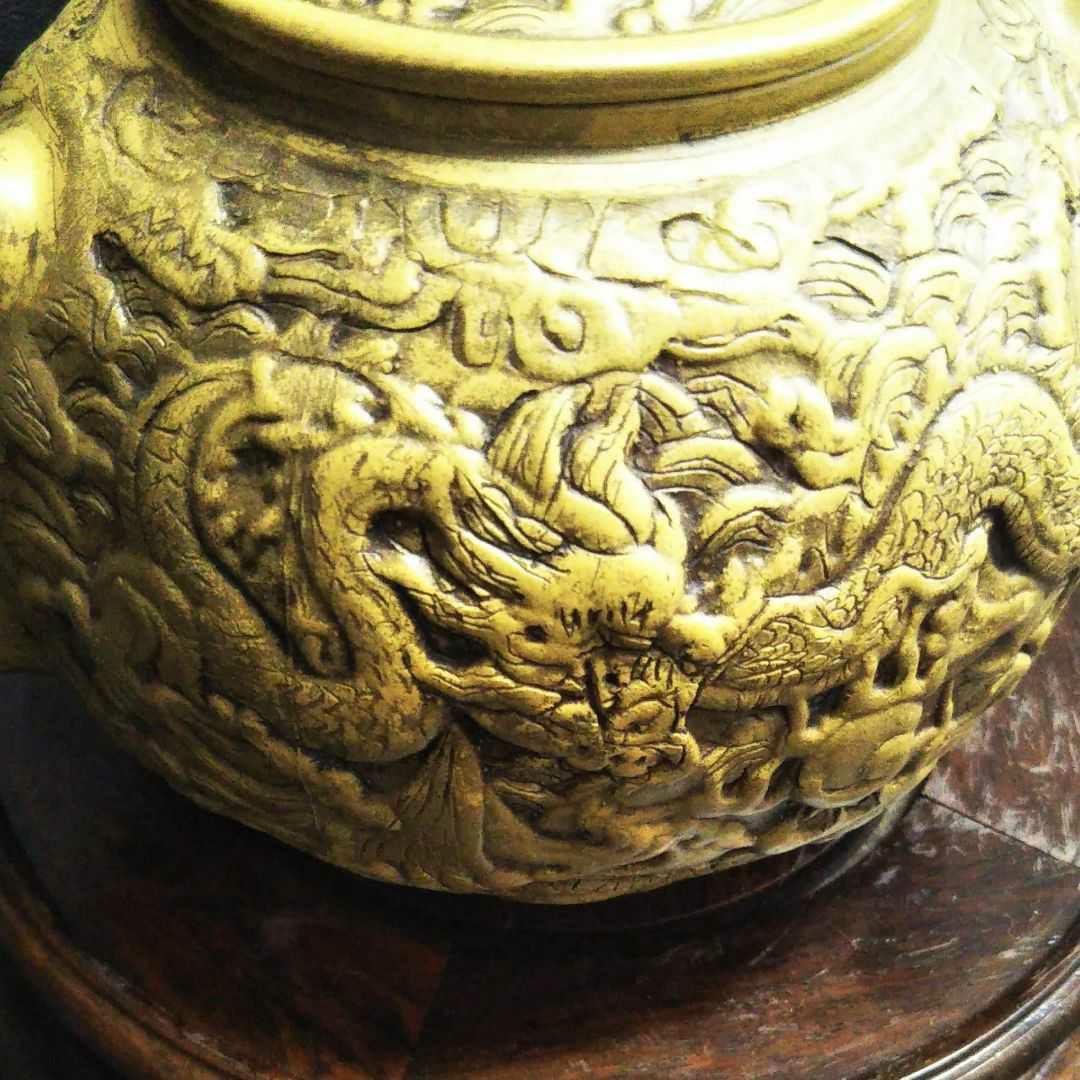 ※中国古美術/朱泥紫砂龍怒濤紋茶壺/大周陶藝工作室栄誉出品作品